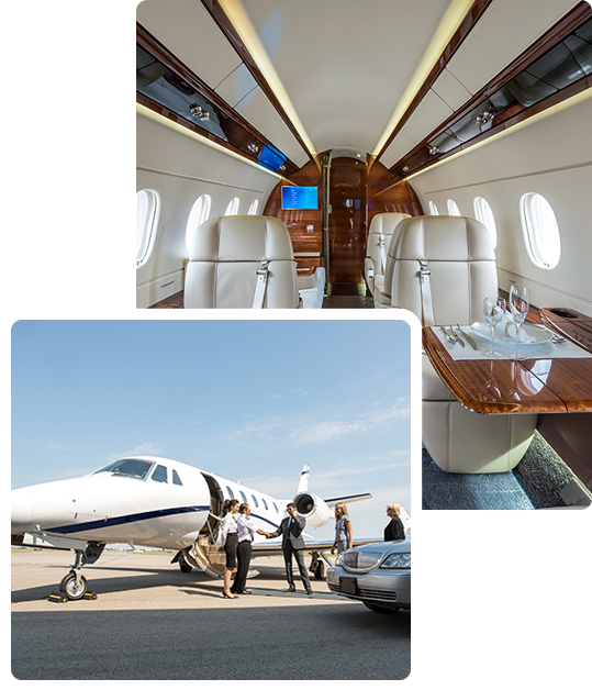 interior and exterior of private jet