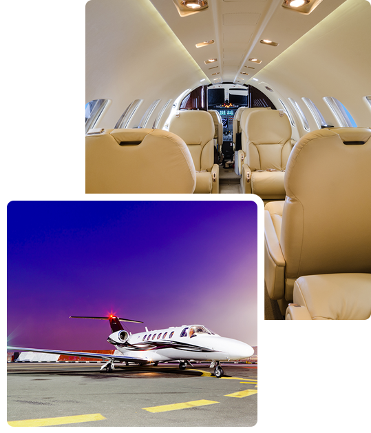 interior and exterior of a private jet