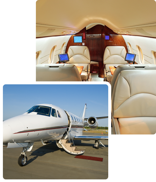 interior and exterior of midsize jet