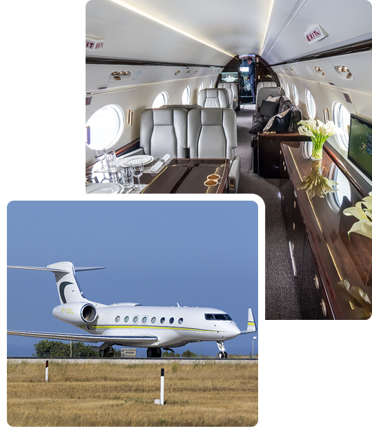 exterior and interior of a private jet